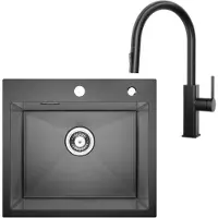 CECIPA MAX Spoelbak Met Kraangat - 50x45cm Spoelbak Keuken Met Uittrekbare Uitloop Keukenkraan - Enkele spoelbak - Spoelbakken met afdruip - Spoelbakken Keuken - Antraciet