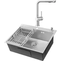 CECIPA MAX Spoelbak voor keuken 60x49CM - Spoelbakken Met Uittrekbare Uitloop Keukenkraan - Spoelbak Met Zeepdispenser - Verstelbaar Afdruiprek - Incl. Sifon en Waterafvoersysteem - RVS