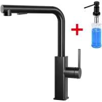 CECIPA MAX Keukenkraan met Uittrekbare Uitloop - Met Zeepdispenser 300ML - Handdouche met Slang - Uittrekbaar - 2 straalsoorten - Zwart
