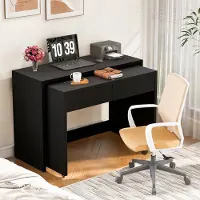 OKWISH Uitschuifbaar Bureau Met Ladeblok – Opvouwbaar En Verrijdbaar – Voor Thuiswerk En Slaapkamer – Zwart – 110x40x78 cm