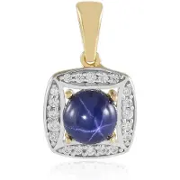 Cavill - Zilveren Hanger - 925 Sterling Zilver Verguld - Blauwe Ster Saffier 1 125 ct Ronde Cabochon - Zirkonia - Elegant Sieraad