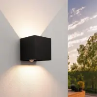 LEDVION - LED Wandlamp Incl. Sensor - 3000K - 2X3W - IP44 - Zwart - RVS