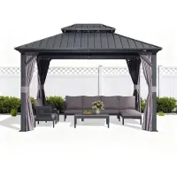 PURPLE LEAF Hardtop Aluminium Tuinpaviljoen – Dubbel dak – Hoogwaardige Gordijnen – Wind- en weerbestendig – Grijs