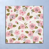 Coloray Wandklok - Roze bloemen Glazen Wandklok - 30x30 cm - Roze Wandklok - Wandklok Vierkant - Wandklok Scandinavisch - Wandklokken Woonkamer - Stille Wandklok