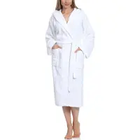 Ladeheid Dames Badjas met Capuchon - 100% Katoen - Wasmachine bestendig - Badstof - Wit - XXL - LA-LA40-193-DG