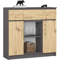 Akord Ladekast K100 met 3 Lades, 2 Deuren en 1 Plank / Furniture Factory / Grafietgrijs - Artisan Eik / 101 x 98 x 35 cm