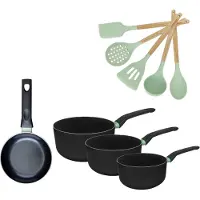 Fackelmann Set Koekenpan 16cm en 3 Kookpannen 16/18/20cm Brandao met 5 keukengerei Oceaan