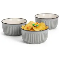 Excellent houseware Serveer/chips schaaltje Striped - 6x - grijs - 14 x 7 cm - keramiek - kommetjes - 500 ml