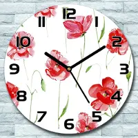 Coloray Wandklok - Rode klaprozen Glazen Wandklok - 30fi cm - Rood Wandklok - Wandklok Ronde - Wandklok Modern - Wandklok Keuken - Stille Wandklok