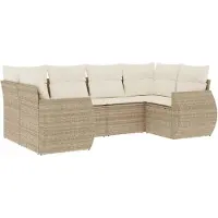 vidaXL 6-delige Loungeset met kussens poly rattan beige