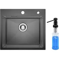 CECIPA MAX Spoelbak Antraciet 50x45CM - Spoelbak Met Zeepdispenser(300ML) - Spoelbakken met Kraangat - Spoelbak Keuken - Spoelbakken Keuken - Wasbak Keuken - RVS