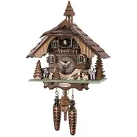 Engstler - 4443_QM - Koekoeksklok - Kwarts - Notenhout - met muziek - 31 cm