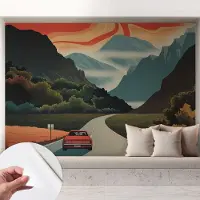 Coloray Zelfklevend Behang - Bergavontuur Stickerbehang op rol - 208x146 cm - Oranje Zelfklevend Behang - Voor de woonkamer, slaapkamer en kantoor - Plakklare achterzijde - Zelfklevend fotobehang