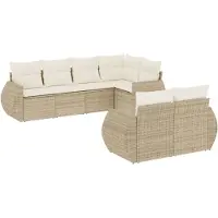 vidaXL 7-delige Loungeset met kussens poly rattan beige