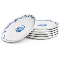 OTIX Ontbijtborden - 6 Stuks - Porselein - Servies - Borden - Blauw - Wit - Gebaksbordjes -19 cm - LAGUNA