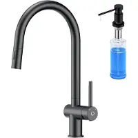 CECIPA MAX Keuken Kraan Zwart - Keukenkraan Met Uittrekbare Uitloop - Met Zeepdispenser 300ML - 360° Draaibare Keukenkraan - keukenkraan Uittrekbaar - Zwart