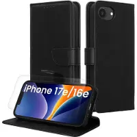 Kwmobile telefoonhoesje geschikt voor Apple iPhone 17e / iPhone 16e hoesje - Smartphone case met pasjeshouder - RFID-blokkering en screenprotector - In zwart