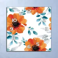 Coloray Wandklok - Bloementuin Klok Glas - 30x30 cm - Oranje Wandklok - Wandklok Vierkant - Wandklok Scandinavisch - Wandklokken Woonkamer - Stille Wandklok