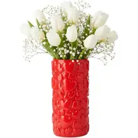 DK Design Bloemenvaas Hearts - rood - keramiek - 11 x 22 cm - bloemenvaas Lente
