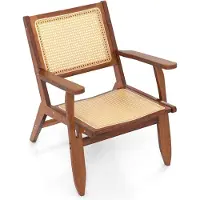 Costway Rotan accentstoel, eetkamerstoel, bamboe, leesstoel met ergonomische rugleuning en armleuning, rotan stoel voor woonkamer, eetkamer en slaapkamer, walnoot
