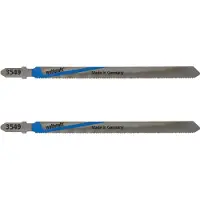 Wolfcraft 3549000 2 Lames de Scie Sauteuse Hss Queue en T, Longueur Dentée 110 Mm, Longueur Totale 130 Mm, Pas de Dents : 1,2 Mm, Dents Ondulées Et Fraisées