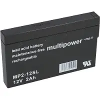 Multipower MP2-12SL MP2-12SL Loodaccu 12 V 2 Ah Loodvlies (AGM) (b x h x d) 148 x 90 x 20 mm Kabelschoen 4.8 mm Onderhoudsvrij, Geringe zelfontlading