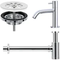Differnz Hura L Set Toiletmeubel - Fontein Limestone - Meubel Eiken - Kraan Chroom - 1 Kraangat - Badkamermeubel - Sanitairmeubel - 2 Jaar Garantie - Nieuw - Reparatie Carry-in