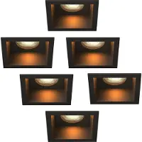 LEDVION – 6x LED Inbouwspot Vierkant 85x85mm – Zwart – Dimbaar – GU10 – 2700K – 3W – IP20