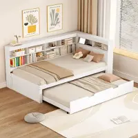 OKWISH Gepolsterd bed 90x200 cm – USB (draadloos & bekabeld) – LED – Opbergruimte – PU grijs