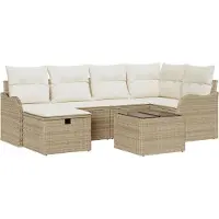 vidaXL Tuinbank Set 7 st 6-Aantal zitplaatsen Beige en Crème