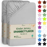 NatureMark Jersey hoeslaken hoeslaken, 100% katoen, 70x140cm (set van 2), zilvergrijs
