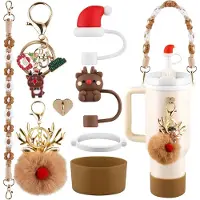 LONGZIMING -5-delige Beker Accessoire Set - Siliconen Beschermhoes & Draagriem - Rietjes Dop met Strik - Past op Bekers 590ml-1,2L & Rietje Ø8mm