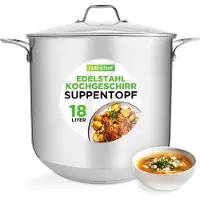 Nutrichef grote kookpan, 18 liter - soepketel, kookpan geschikt voor inductie - met glazen deksel, 31 cm, geborsteld roestvrij staal, XXL - Roestvrijstalen pan, ideaal voor soepen