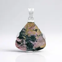 Cavill - Zilveren Hanger 925 Sterling - Sulawesi Rhodoniet 37 ct Trilliant Cabochon - Geplatineerd - Bali Barong Stijl