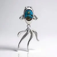 Cavill - Zilveren hanger - 925 Sterling zilver - Mohave Turkoois Mozaiek en Parelmoer 1,26 ct - Ovaal 31.5x16 mm - Maritieme Visvorm