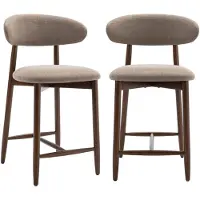 COLAMY Set van 2 Barkrukken - Keukenbarstoelen met Rugleuning - Gestoffeerde Barstoelen met Houten Poten - Camel