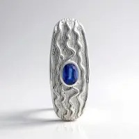 Cavill - Zilveren Hanger - 925 Sterling Zilver Geplatineerd - Nepal Kyaniet 0,946 ct Ovaal Geslepen - Elegante Blauwe Edelsteen 35x13 mm