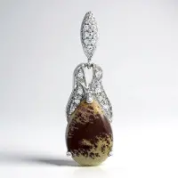 Cavill - Zilveren Hanger met 925 Sterling Zilver - Sonora Dendrieten Jaspis 5,26 ct Peervormig Cabochon - Witte Topaas 0,149 ct - Luxe Naturel Design