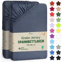 NatureMark 2x Jersey Kinder Hoeslaken 70x140 cm Katoen Antraciet Grijs