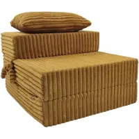 Odol-Plusz Opvouwbare Slaapstoel 2-in-1 200 x 70 x 15 cm – Corduroy Logeermatras en Vloermatras – Honinggeel
