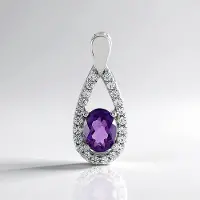 Cavill - 925 Sterling Zilver Geplateerd - Siberische Amethist 1,08 ct - Druppelvormige Hanger - 22 Zirkonia 0,44 ct - Elegant Paars