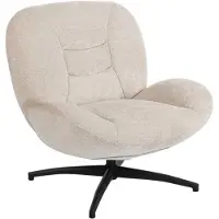 Merax Draaibare Fauteuil Crème Wit – Comfortabele Relaxstoel Met Zachte Stoffen Bekleding, 360° Draaibare Loungestoel Met Stalen Onderstel Voor Woonkamer