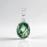 Cavill - Hanger - 925 Sterling Zilver Geplatineerd - Mosagaat 1,36 ct Ovaal Slijpsel - Natuurlijke Groene Edelsteen - Elegant & Lichtgewicht