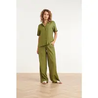 Smashed Lemon Stijlvolle wide-leg broek met gladde tailleband |