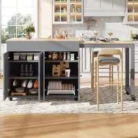 MODFU - Uitschuifbare Bartafel - Met 6 Opbergvakken - MDF - Grijs - 117-180 X 50 X 94,6 Cm