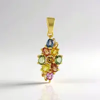 Cavill - Vergulde 925 Sterling Zilver Hanger met 1,759 ct Blauwe en Roze Saffier Peervormig en Ovaal - Kleurrijk Elegant Design 27x11 mm
