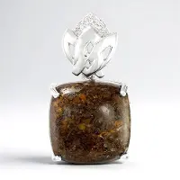 Cavill - Zilveren hanger - 925 Sterling Zilver - 16,54 ct Dinosaurus Kwarts met Cambodjaanse Zirkonen Pavé - Elegant, Antiek Kussen Cabochon