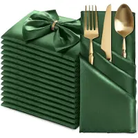 LONGZIMING -Satijn Servetten - Vierkante Servetten - Zijdezachte Aanvoeling En Luxe Glans - Satijn - Kreukelarm En Lichtbestendig - 12 Stuks - Bosgroen