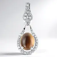 Cavill - Zilveren Hanger Botswana Agaat 2,36 ct Ovaal Cabochon - 925 Sterling Zilver - Zirconia 0,779 ct - Modern Elegant Sieraad Dames