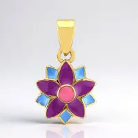 Cavill - Vergulde Zilveren Hanger - 925 Sterling Zilver - Bloemenmotief met Roze, Paarse en Blauwe Accenten - Lichtgewicht Elegant Sieraad 16x10 mm